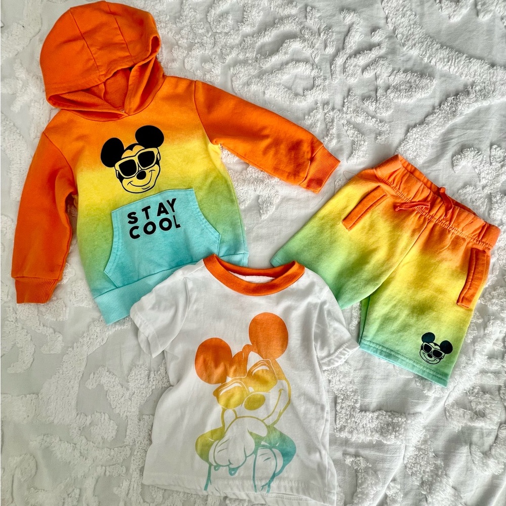 Disney Mickey Mouse 3 Piece Short, T-Shirt, Hoodie Set Size 2T Unisex Boy or Gir